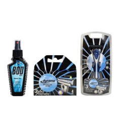 Dynamo 3 Bıçaklı Sistem Tıraş Bıçağı Ve 4 Adet Yedek Kartuş veBodman Dark Ice Vücut Spreyi 100 ML - DYNAMO