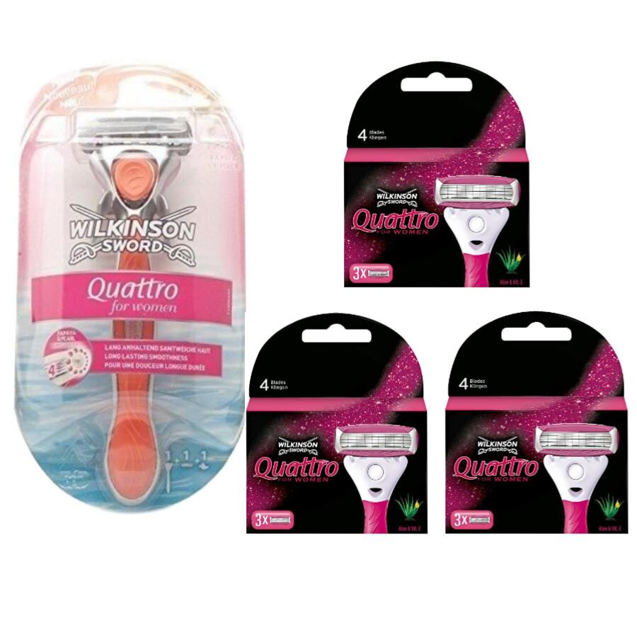 Wilkinson Sword Quattro Kadın Tıraş Bıçağı ve 3 Paket Toplam 9 Adet Yedek Başlık - 1